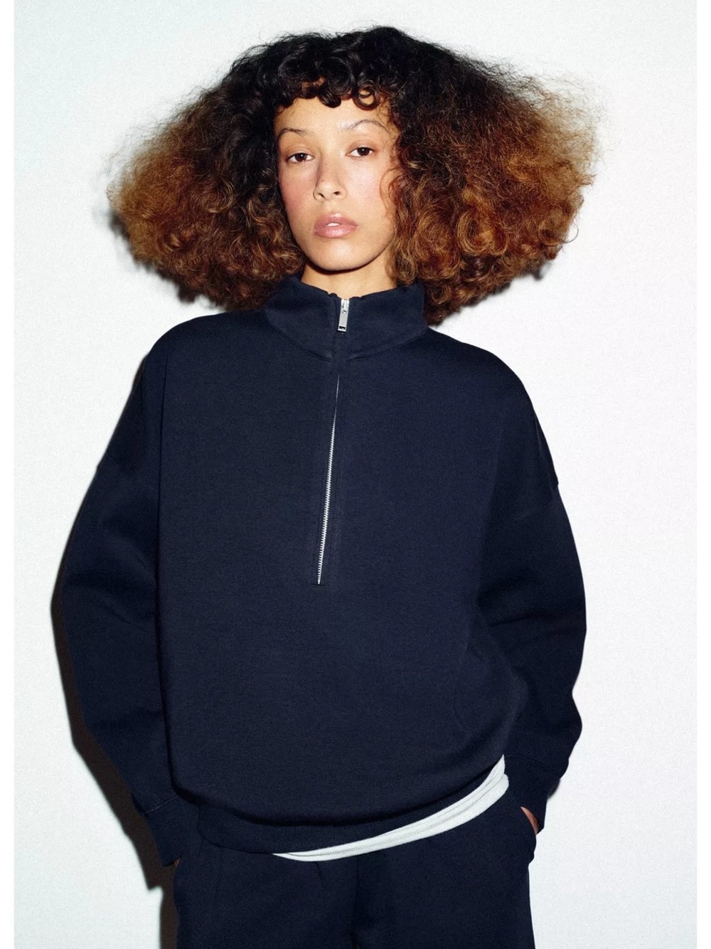Zara Oversized Navy Half-Zip Pullover Sweatshirt